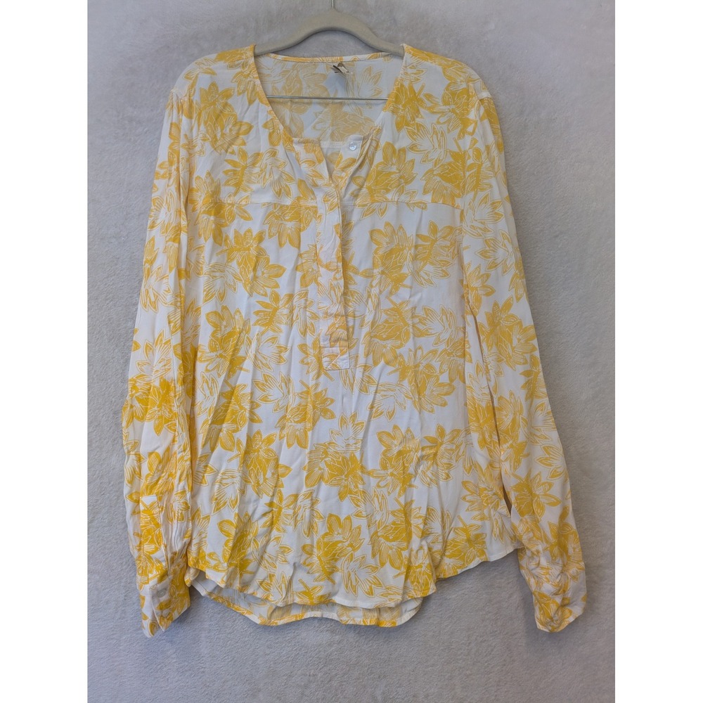J.Crew Blouse Women's XXL Yellow Floral Print Long Sleeve‎ Henley